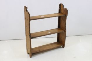 Victorian Pine Wall Shelf with carved edges, 52cm wide x 61cm high