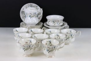 Royal Albert ' Brigadoon ' tea set to include 9 teacups, 9 saucers, 9 tea plates, milk jug, sugar