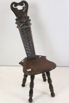 19th century Carved Oak Spinning Chair raised on turned legs, 34cm wide x 89cm high