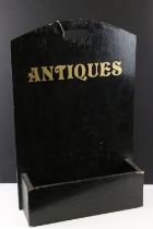 Vintage ‘ Antiques ‘ Shop Sign with leaflet compartment, 41cm wide x 63cm high