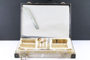 Solingen German gold plated cutlery canteen for twelve, each having moulded details to the handles