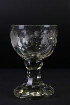 19th Century Masonic cut glass goblet having a faceted bowl with each facet etched with a masonic
