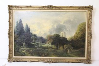 James Mudd (1821 - 1906), church and grounds, oil on canvas, signed lower right and dated 1889, 57 x