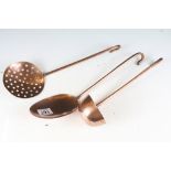 Set of Three Copper Hanging Utensils, longest 40cm