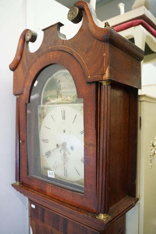 19th century 8 day Longcase Clock, constructed of mixed woods, the arched painted face decorated - Image 2 of 8