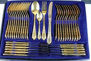 Solingen German gold plated cutlery canteen for twelve, each having moulded detail to the handles