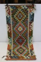 Hand Knotted Woolen Chobi Kilim Runner Rug, 155cm x 66cm