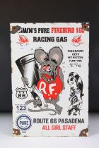 Advertising - Pure Oil Co Firebird Racing Gasoline Route 66 enamel wall sign, white ground, approx