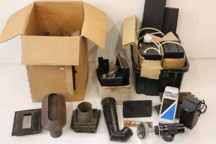 Very large quantity of tinplate metal magic lantern parts, featuring the Primus Folding Lantern, The