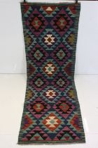 Hand Knotted Woolen Maimana Kilim Runner Rug, 193cm x 67cm