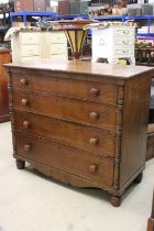 19th century Mahogany Chest of Four Long Drawers, flanked by carved columns, with shaped apron,