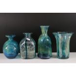 Four Mdina glass vases to include crystal blue stripe pattern vases, and two in the blue summer