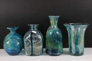 Four Mdina glass vases to include crystal blue stripe pattern vases, and two in the blue summer