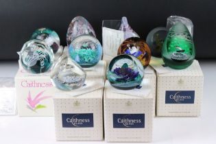 Ten boxed Caithness glass paperweights to include Mystic Island (ltd edn no. 59/350), Clatrion