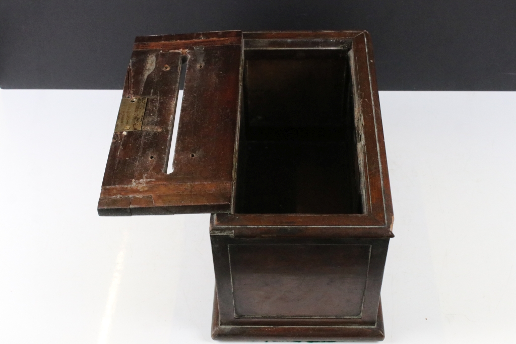 Early 20th century church conscience / honesty box, of rectangular form, with key. Approx 33cm wide - Image 2 of 5
