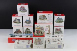 Ten boxed Liberty Falls Collection model buildings (AH129, AH132, AH131, AH130, AH128, etc), two