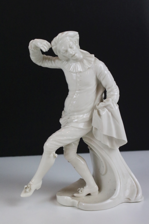 Two Nymphenburg white ceramic figurines to include 'Pantalone' (impressed 57 to base) and another - Image 5 of 8