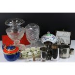 Assorted items to include two cut crystal vases (unsigned), Bristol pottery lidded tureen, Crown