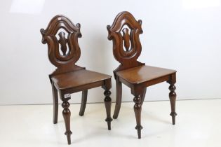 Pair of Victorian Mahogany Hall Chairs, each 41cm wide x 87cm high