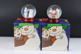 Two Coalport 'The Snowman' snow globes to include 'At The Party' (no. 853 / 2000) and Line