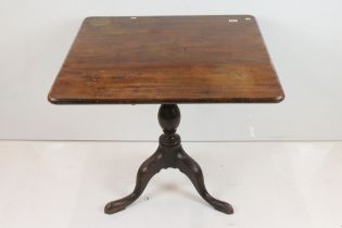 George III Mahogany Square Tilt Top Supper Table raised on turned pillar support with three out-