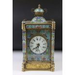 Gilt and cloisonne mantle clock, the circular enamel dial with Roman numerals, the case with