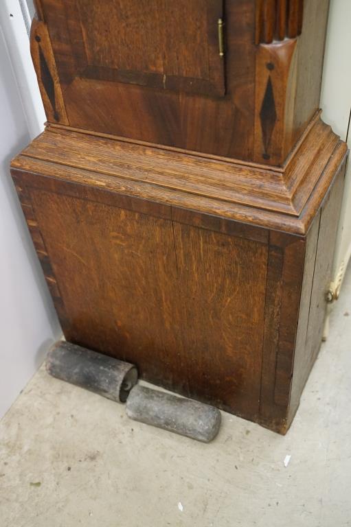 19th century 8 day Longcase Clock, constructed of mixed woods, the arched painted face decorated - Image 5 of 8