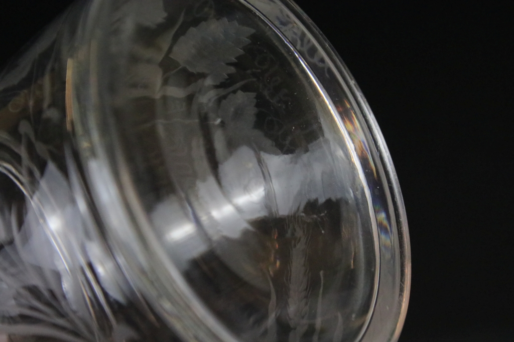 Late Georgian glass tankard of two tier construction having etched floral, grape vine and wheat - Image 5 of 5