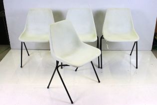 Four Stacking Robin Day ‘ Hilles ‘ White Chairs with black legs