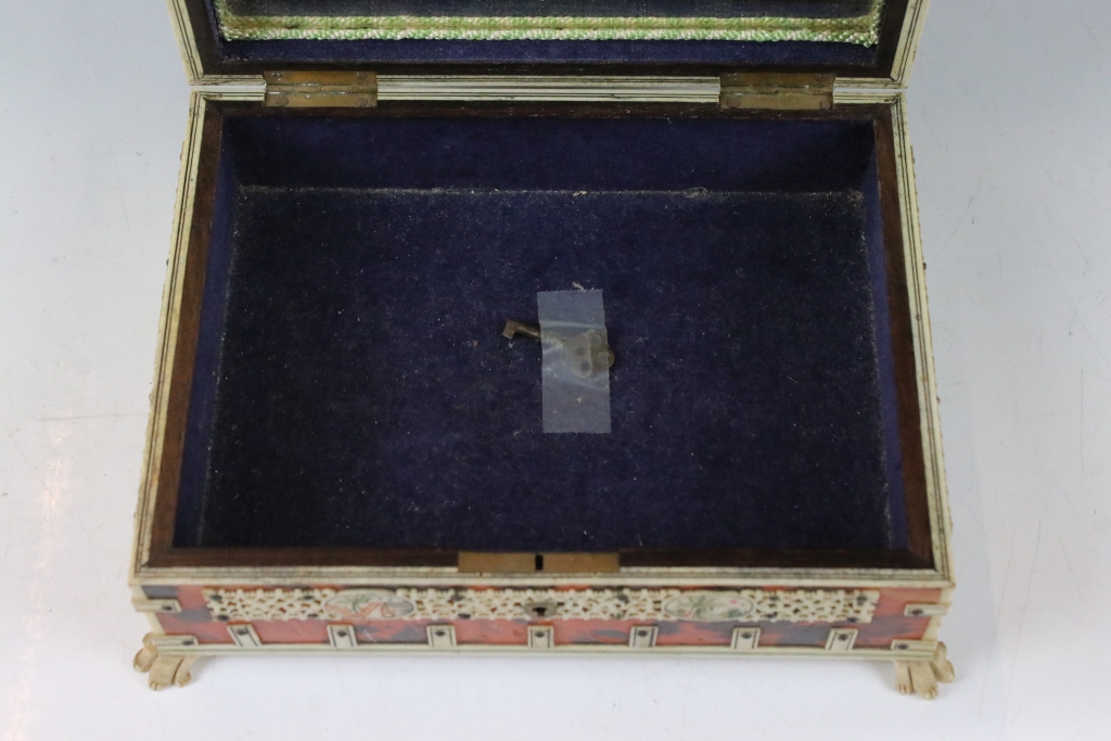 Late 19th century Indian bone and tortoiseshell box, of rectangular form, with applied pierced - Image 3 of 5