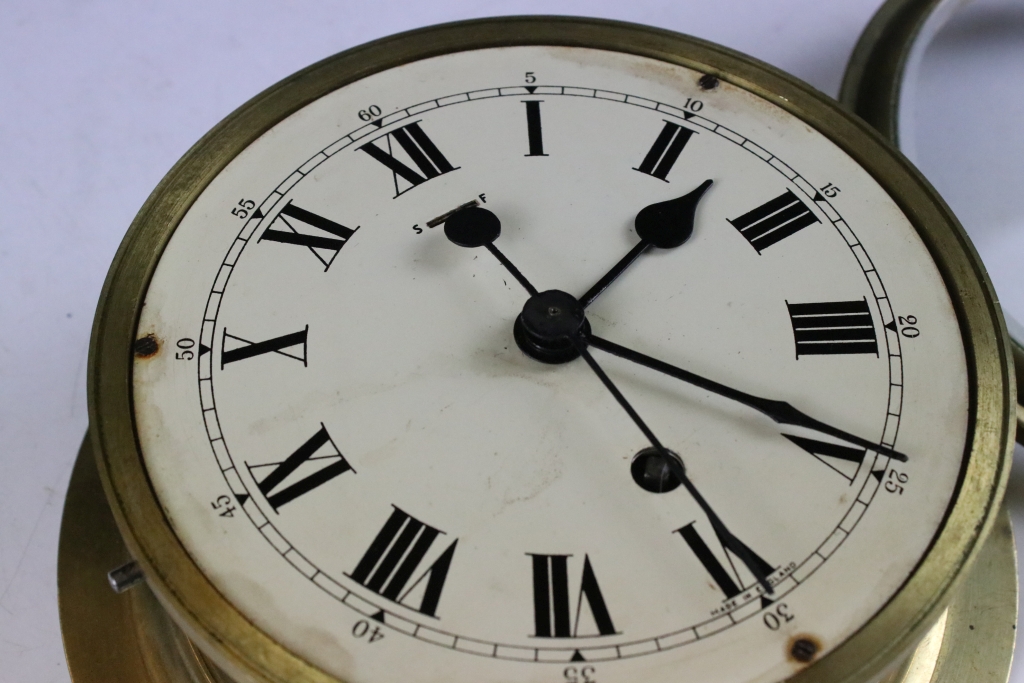 Mid 20th century brass cased ships clock, the cream dial with Roman numerals and poke-style hands, - Image 5 of 5