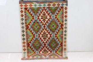 Hand Knotted Woolen Chobi Kilim Rug, 125cm x 88cm