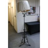Early 20th century Wrought Iron Telescopic Standard Oil Lamp, converted to electric, with shade,