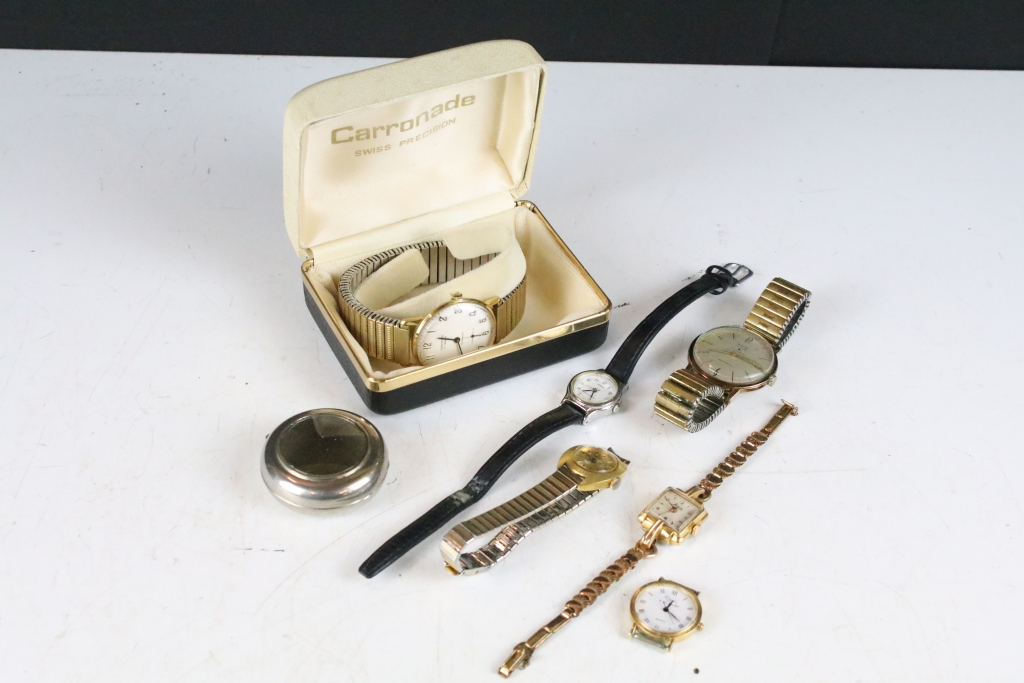 A collection of six ladies and gents vintage wristwatches to include Avia and Ingersol examples.
