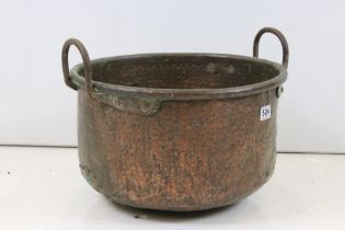 Large 19th / Early 20th century Copper Hammered Cooking Pot with iron loop handles, 45cm diameter