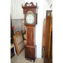 19th century Mahogany Inlaid 8 day Longcase Clock, the hood with broken swan neck pediment and brass
