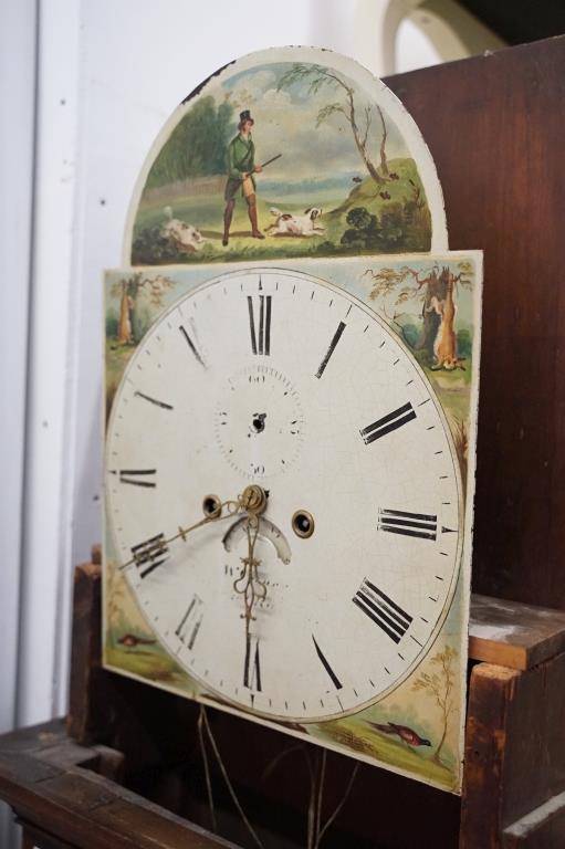 19th century 8 day Longcase Clock, constructed of mixed woods, the arched painted face decorated - Image 7 of 8