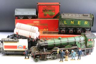 Four O gauge items of rolling stock to include Mamod and Faller plus 5 x G scale plastic trackside