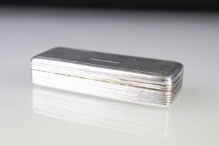 George IV silver snuff box, engraved repeating pattern to the hinged lid, vacant rectangular