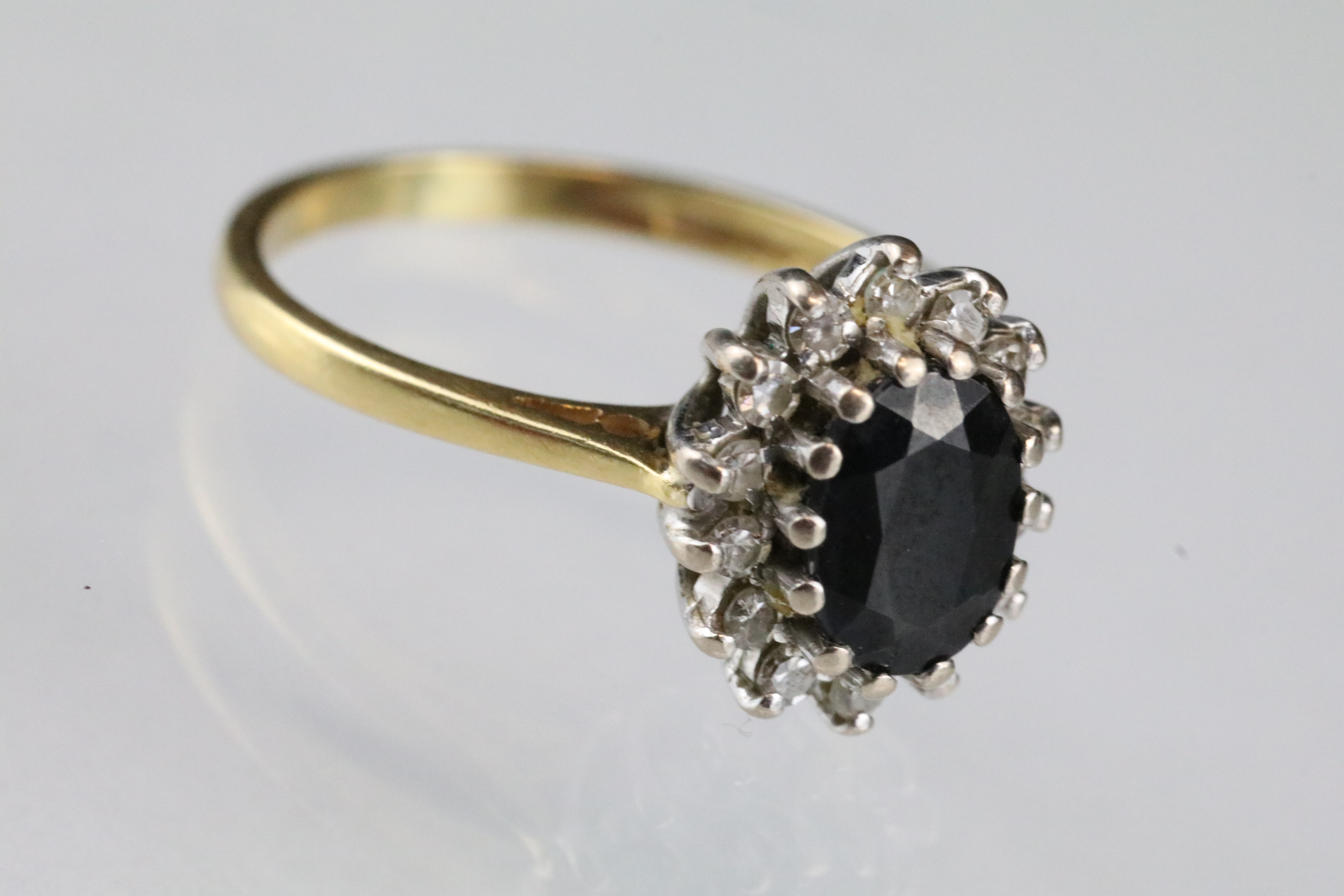 Sapphire and diamond 18ct yellow gold cluster ring, blue-black oval mixed cut sapphire, small - Image 13 of 15