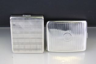 Two silver cigarette cases to include a striped example with a round initial panel to the centre (