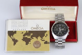 Omega Speedmaster Mark II Gents stianless steel wristwatch, black dial and bezel, pale green baton