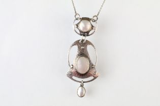 Murrle Bennett & Co Arts & Crafts mother-of-pearl silver pendant necklace, the openwork planished