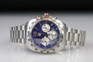 Tag Heuer Formula 1 Indy 500 stainless steel chronograph wrist watch. The watch having a blue