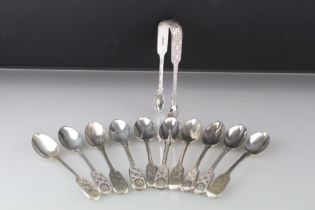 A set of ten 19th Century Victorian George Aldwinckle silver hallmarked spoons with a matching set