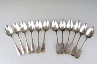 Set of six continental silver spoons having rounded terminals with engraved initials (marked 800