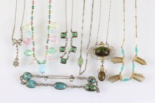 Collection of vintage costume jewellery, comprising mid 20th century paste crystal pastel