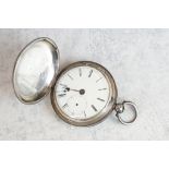 Early Victorian silver full hunter key wind pocket watch, white enamel dial and seconds dial,