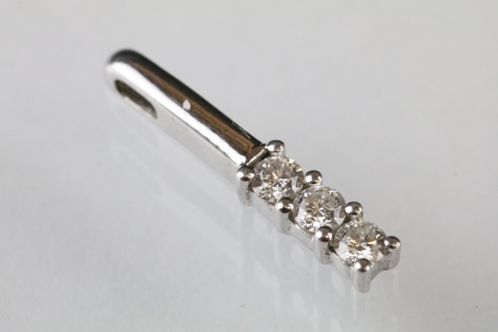 Diamond 18ct white gold pendant, three round brilliant cut diamonds, total diamond weight approx 0. - Image 2 of 4