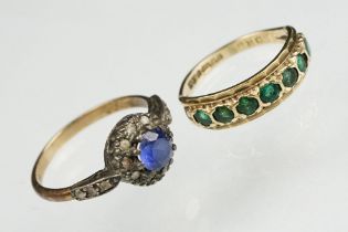9ct gold hallmarked half eternity ring being set with seven round cut green stones. Hallmarked